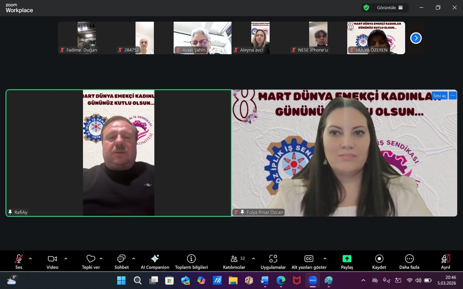 ÖZ İPLİK İŞ SENDİKASI KADIN KOMİTESİ 8 MART DÜNYA EMEKÇİ KADINLAR GÜNÜ İÇİN BİR ARAYA GELDİ